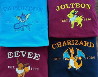 Custom PKM Embroidered Crewneck Shirt, Pocket Beast Shirt, Anime Hoodie, Pokemon, Gift for Her Him