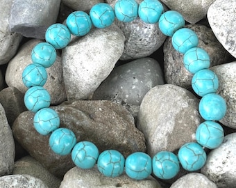 BlueZen Bracelet – Turquoise Howlite Beads,  Handmade Boho Jewelry, Stress Relief and Balance