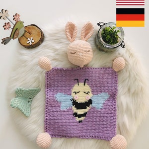 Crochet pattern PDF cuddle cloth bee bunny crocheted cuddly blanket picture decor crochet children's room instruction doll pattern amigurumi