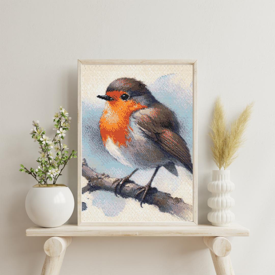 European Robin Cross Stitch Pattern – Detailed Chart with Easy-to-Follow Instructions, Perfect for Bird and Nature Lovers
