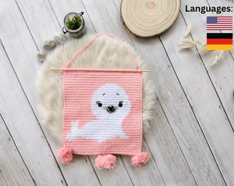 Crochet pattern PDF baby seal wall picture decor crochet children's room instruction mural wall hanging