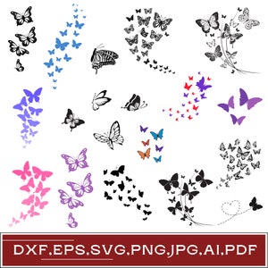 Bundle de svg papillons volants, svg de papillon, svg d'essaim de papillons, silhouette de papillon, fichiers de coupe pour cricut