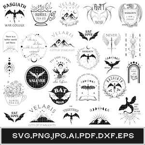 Paquete Acotar velaris svg, Cuarta ala svg, Ciudad de las luces de las estrellas png, Bat boys svg, Acotar velaris diseña svg, Fantasy svg, Archivos Cricut