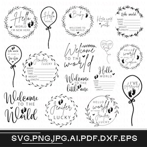 Hello world baby announcement svg, Welcome to the world svg, Newborn baby sign svg, Birthday stats sign svg, Cricut files, Cut files