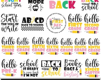 Back to school svg bundle, Happy first day of school svg, School 1st/ 2nd/ 3rd grade of school svg, Kindergarten t-shirt, School girl svg
