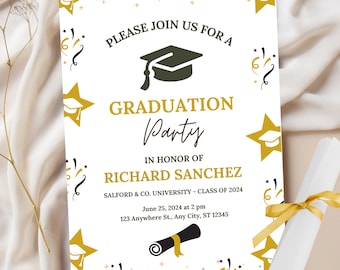 Editable graduation invitation template 2024, Graduation party invitation, Class of 2024 graduation announcement invite
