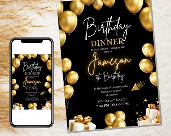 Birthday Dinner Invitation | Elegant Party Invite | Editable Celebration Template | Digital Printable Card | 30th Birthday