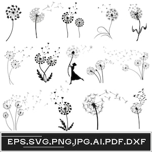 Paardebloem SVG, Paardebloem PNG, Paardebloem silhouet, Paardebloem waait SVG, Paardebloem adem gewoon SVG, Paardebloem bloem SVG, Paardebloem hart