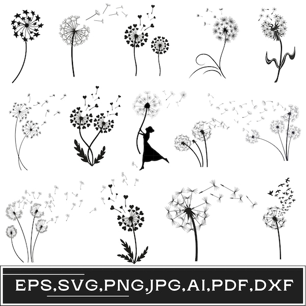 Dandelion svg, Dandelion png, Dandelion silhouette, Dandelion blowing svg, Dandelion just breathe svg, Dandelion flower svg, Dandelion heart