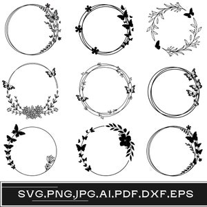 Floral butterfly wreath sign svg, Butterfly frame wreath, Butterfly monogram svg, Flying butterflies wreath, Cricut files, Cut files