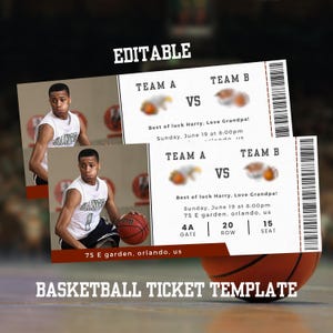 Custom Basketball ticket template, Personalized surprise ticket, Basketball gift ticket, Printable sports ticket, Basketball game template