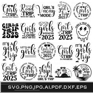 Paquete de svg de viaje de chicas 2025, svg de fin de semana de chicas, svg de viaje de chicas 2025, svg de viaje por carretera, svg de vacaciones familiares, modo de vacaciones de chicas, svg de viaje familiar