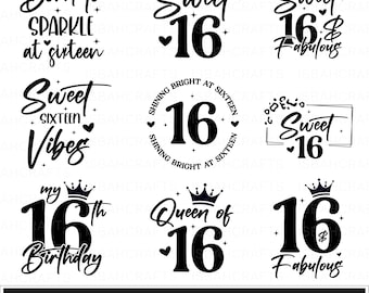 Sweet sixteen svg bundle, Sweet 16 svg, Birthday queen svg, 16th birthday svg, Birthday squad svg, Birthday girl svg, Digital Download