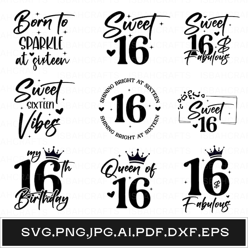 Sweet Sixteen Svg Bundle, Sweet 16 Svg, Birthday Queen Svg, 16th ...