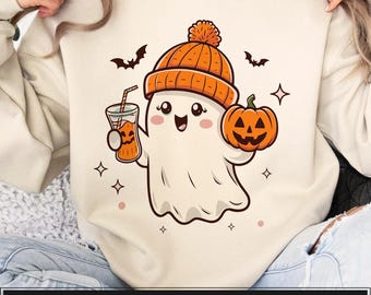 Halloween cute ghost png, Bougie ghost svg png, Coffee ghost png, Pumpkin ghost svg