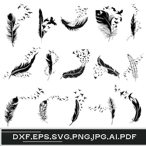 Feather birds svg, Feather svg bundle, Flying birds feather svg, Feather leaf silhouette, Memorial feather svg, Flying birds svg