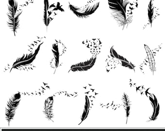 Feather birds svg, Feather svg bundle, Flying birds feather svg, Feather leaf silhouette, Memorial feather svg, Flying birds svg