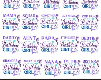Mermaid birthday girl svg bundle, Birthday family svg, Mermaid birthday party svg, Birthday squad svg, Parents of the birthday girl svg png