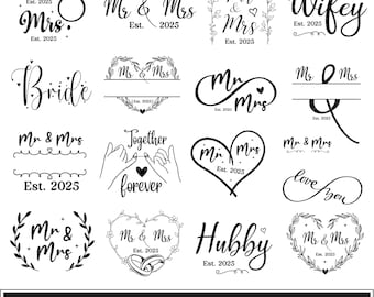 Mr and Mrs 2025 svg bundle, Mr and Mrs split monogram svg, Wedding svg, Marriage svg, Hubby wifey since 2025 svg, Bride groom svg, Png