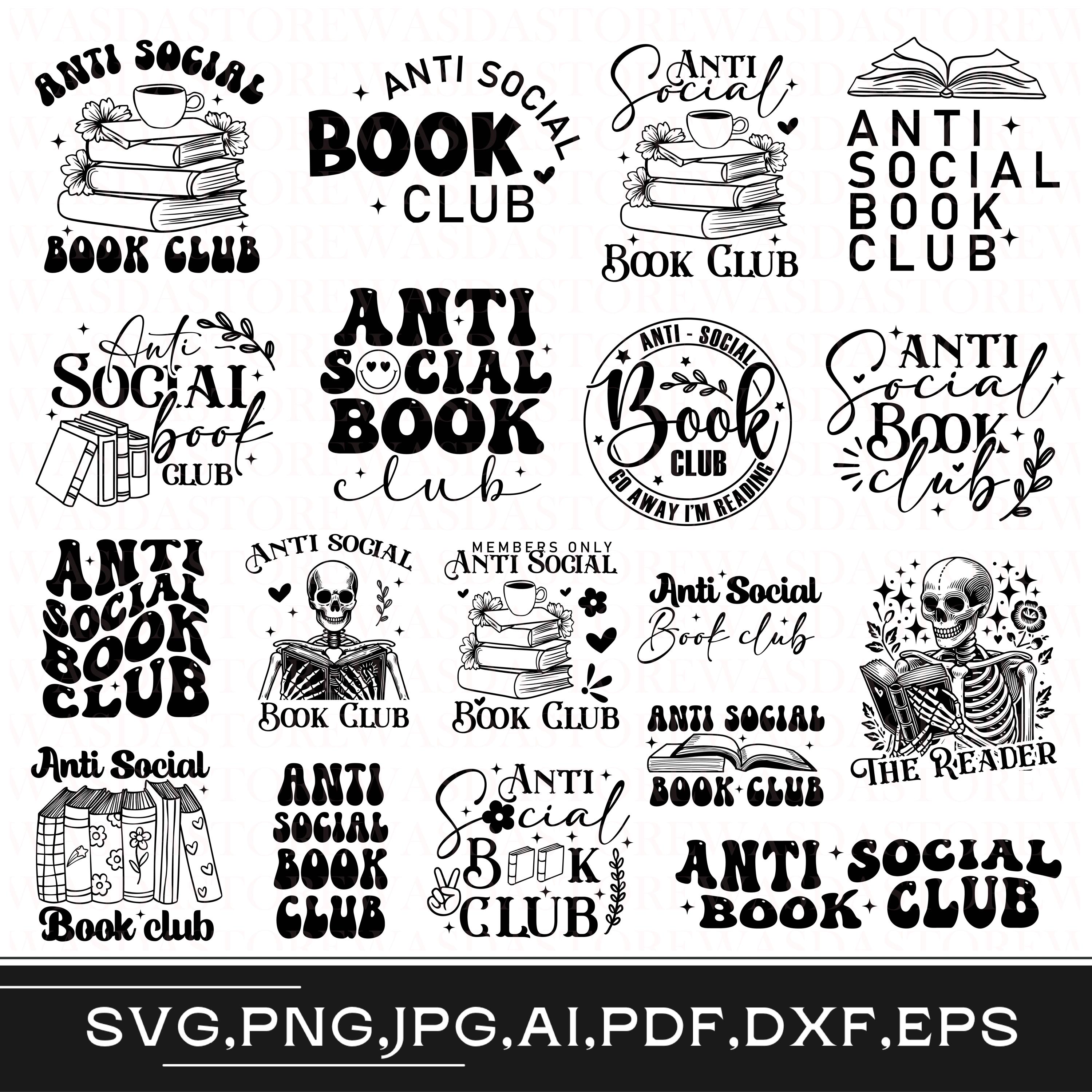 Anti social book club svg, Reading svg bundle, Bookworm svg, Go away I'm reading svg, Book lover svg