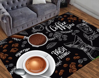 Unique Rug for the Coffee Corner,Coffee Rug for Kitchen,Housewarming Gift for Coffee Lover,Coffee Space Rug,Coffee Cup Rug,Kitchen Rug,Gift