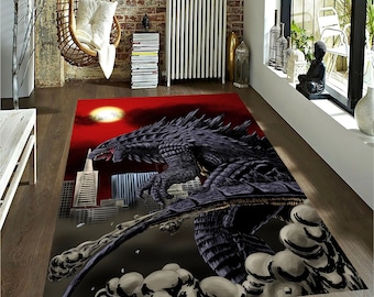 Godzilla Rug,Trendy Rug,Fantastic Rug,Godzilla Themed Rug,Scary Rug,Godzilla Pattern Rug,Godzilla Decor,Monster Rug,Popular Rug,Horror Rug