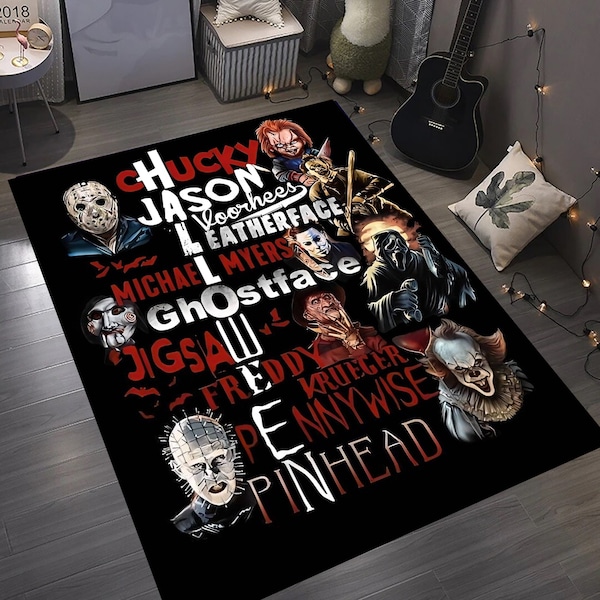 Horror Movie Rug,Horror Rug,Fear Rug,Movie Rug, Movie Room Decor,Halloween Rug,Living Room Rug,Fantastic Rug,Tv Room Mat,Nostalgic Movie Rug