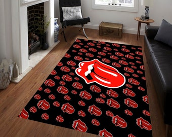 Rolling Stones Fan Rug,The Rolling Stones Lips Tongue Logo Rug,Rolling Stones Decor,Rockn Roll Gifts,Music Rug, Gift for Him Her Music Room
