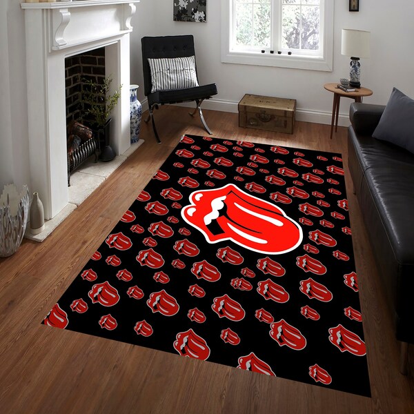 Rolling Stones Fan Teppich, The Rolling Stones Lippen Zunge Logo Teppich, Rolling Stones Dekor, Rock n Roll Geschenke, Musik Teppich