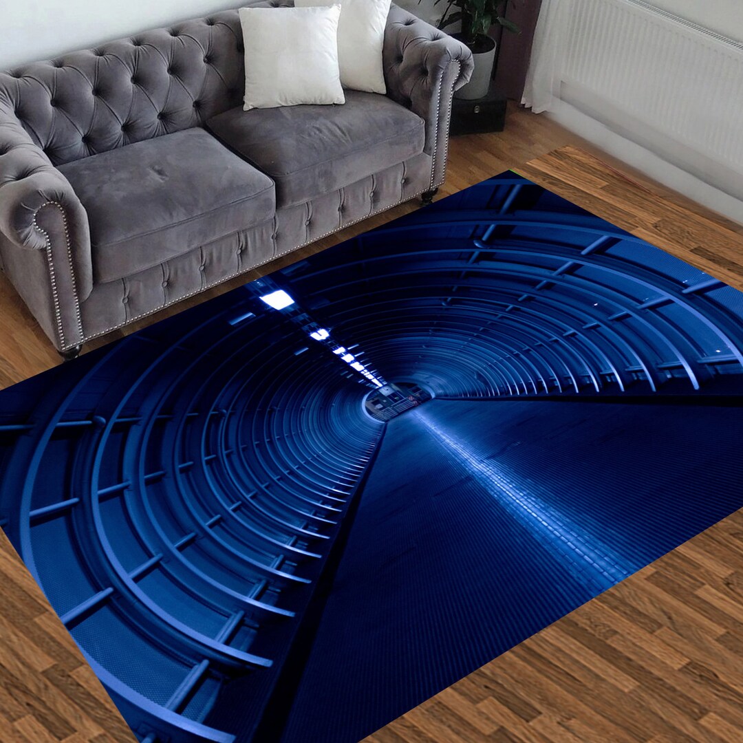 Blue Neon Tunnel Rug,optical Illusion Rug,entry Rug,hallway Rug