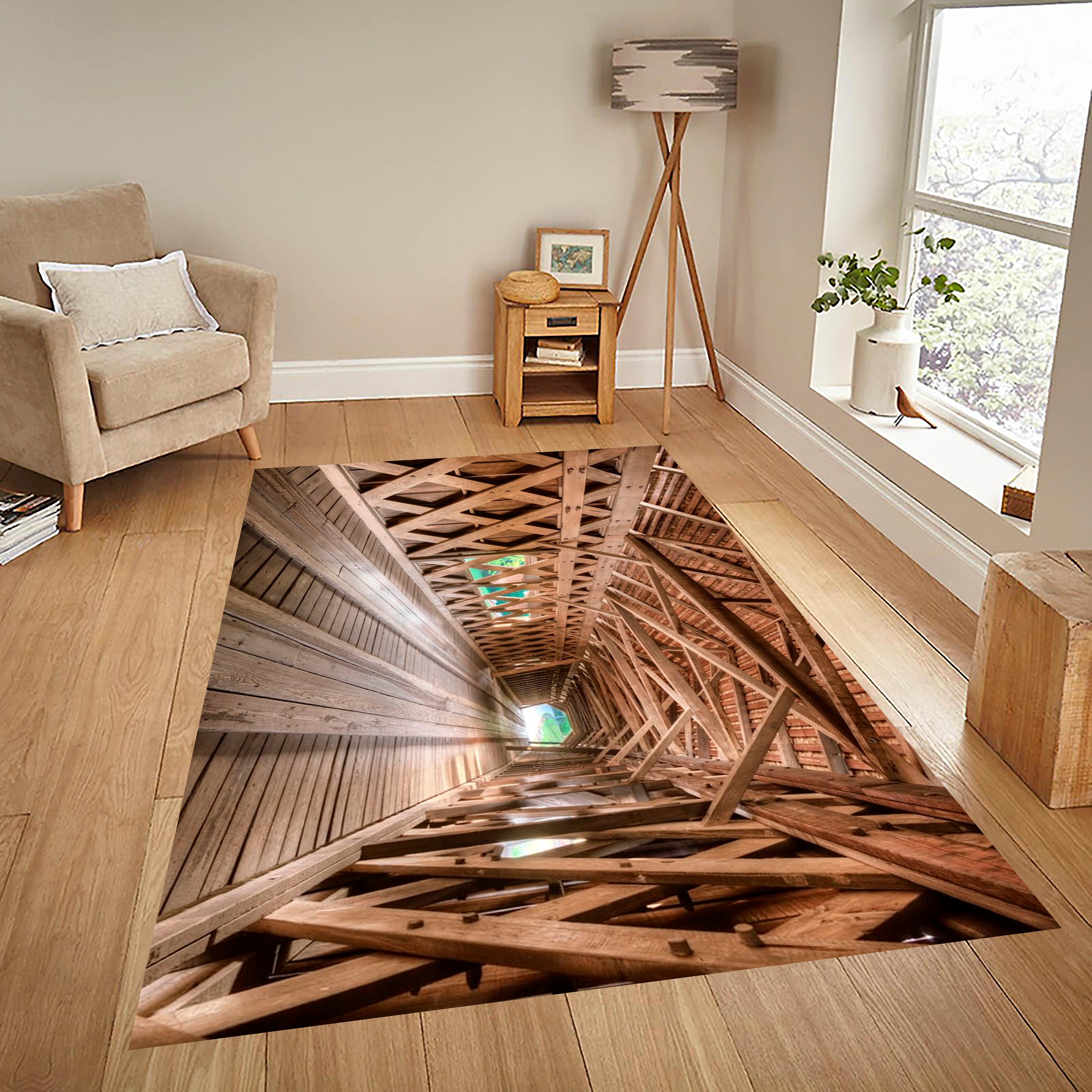 Tunnel Rug,optical Illusion Rug,entry Rug,hallway Rug,illusion Rug,wood