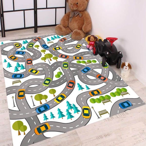 Car Play Mat,Road Patterned Kids Rugs,Kids Room Rug,Children's Play Mats,Road Crawling Rug,Baby Road Rugs,Nursery Rug,Playroom Rug,BoardGame