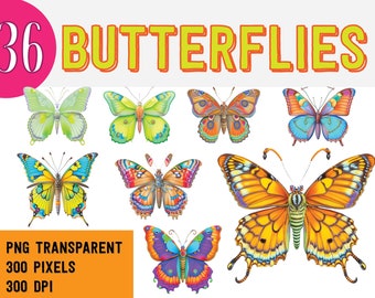 Sueños caprichosos de mariposas - Conjunto de 36 imágenes prediseñadas digitales Descarga instantánea