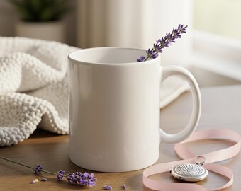Mockup för 280 g kaffemugg: Stockfoto i feminin stil (digital nedladdning av JPG)