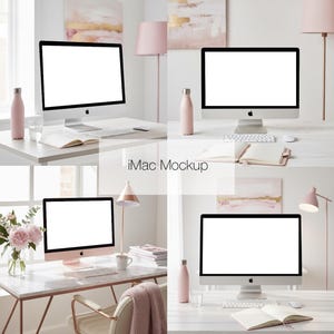 iMac Mockup-paket: Modern skrivbordsskärm, neutralt kontor (JPG)