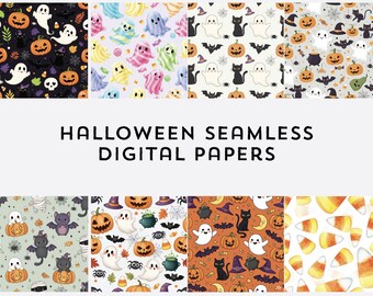 Naadloze Halloween-patronen: spookachtig digitaal plakboek (direct downloaden)