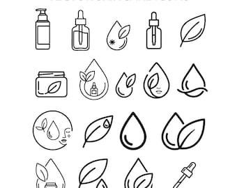 Iconos vectoriales de cuidado de la piel: Gráficos de belleza y cosmética (archivo AI de descarga instantánea)