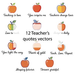 12 iconos vectoriales de Apple para profesores / Clipart de profesor de escuela / Contorno de Apple y relleno SVG PNG EPS Descarga instantánea