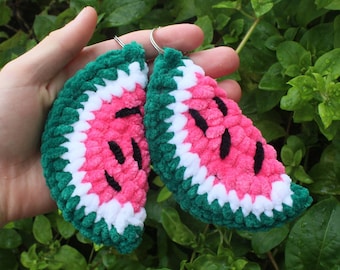 Handmade Crochet Watermelon Keychain: Pink Polyester Yarn Gift