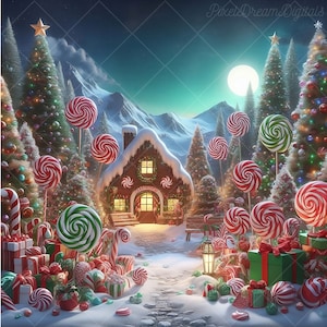 Gingerbread Candy Land Village Backdrop for Photographers, Christmas Digital Backgrounds, Christmas Digital Backdrops