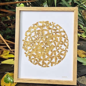 UNIQUE HERBARIUM / Hydrangea herbarium, real hand-gilded flowers, France