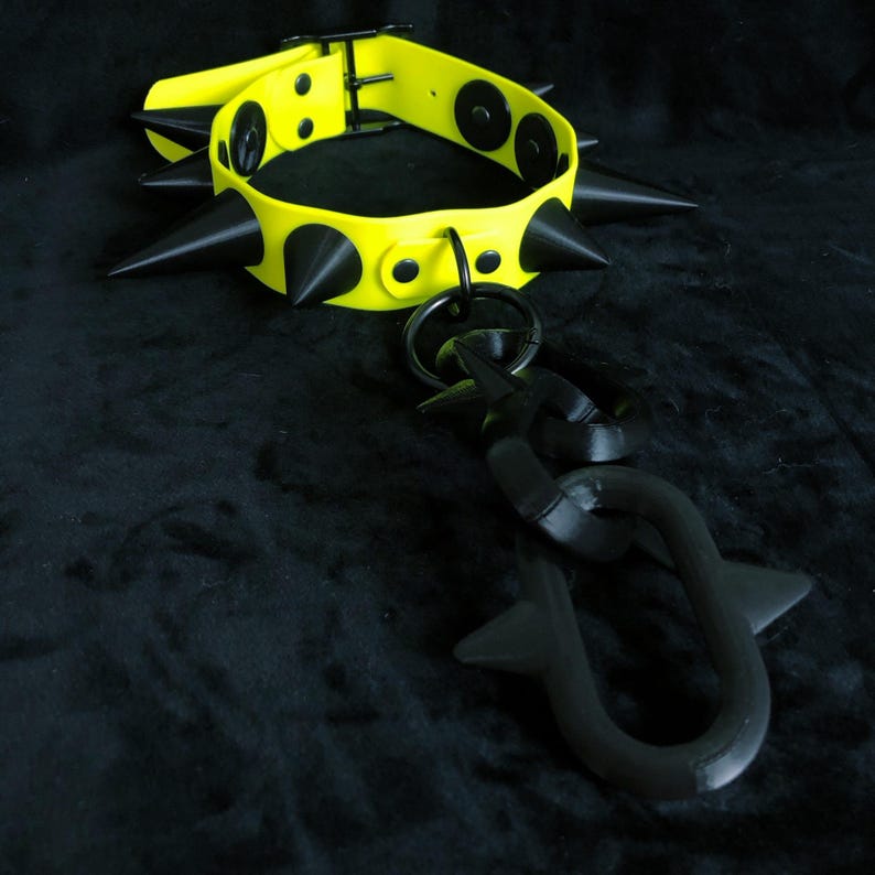 Small Neon Yellow / Black UV Reactive Chunky Spike Collar | Choker | Rave | Goth | Clown image 8