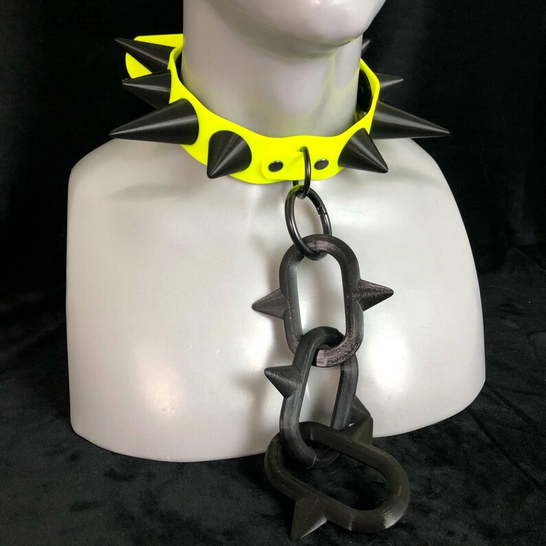 Small Neon Yellow / Black UV Reactive Chunky Spike Collar | Choker | Rave | Goth | Clown image 7