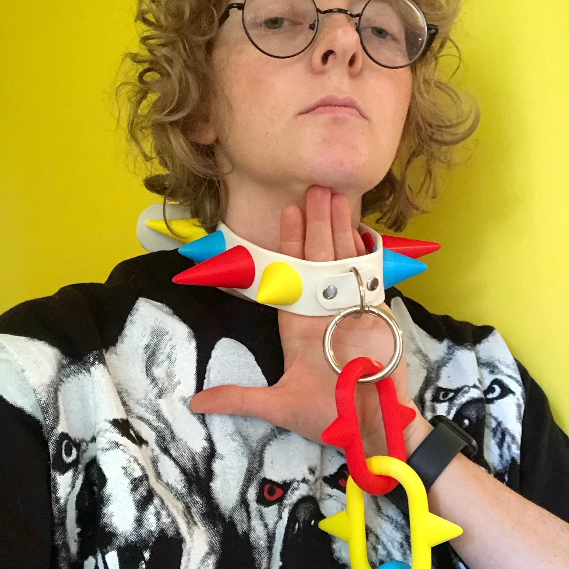 Small Red / Light Blue / Yellow Chunky Spike Collar