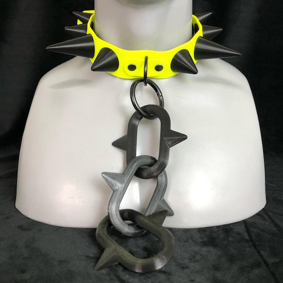 Small Neon Yellow / Black UV Reactive Chunky Spike Collar | Choker | Rave | Goth | Clown
