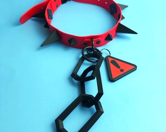 Caution Red / Black Low Poly Chunky Spike Collar | Fursuit Collar | Cosplay Collar | Costume