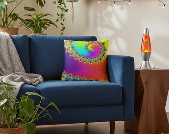 Funda de almohada psicodélica de 45x45 cm, almohada fractal neón, arte matemático de Mandelbrot, decoración psicodélica para piso.