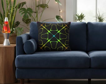 Funda de almohada psicodélica de 45x45 cm, almohada fractal neón, arte figurativo sonoro de Chladni, decoración psicodélica para piso.