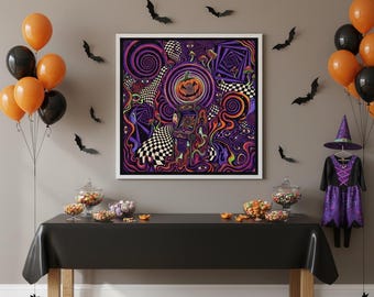 Láminas decorativas imprimibles de Halloween, Halloween abstracto, póster psicodélico para luz negra, decoración alucinante, descarga instantánea.