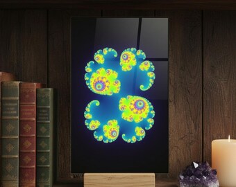 Pintura acrílica fractal, galaxia espiral fractal, pintura fractal neón con soporte de madera, decoración psicodélica